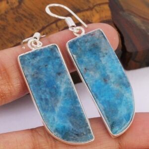 Blue Apatite Gemstone 925 Sterling Silver Handmade Dangle Earrings